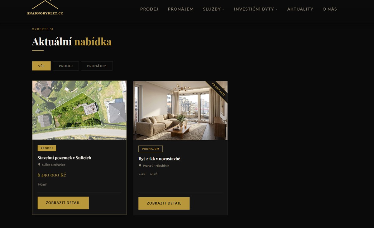 Náhled webu realitní kanceláře Snadno bydlet